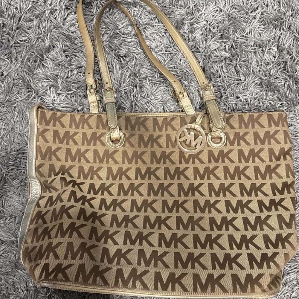 Vintage Michael Kors Tan and Brown Logo Tote